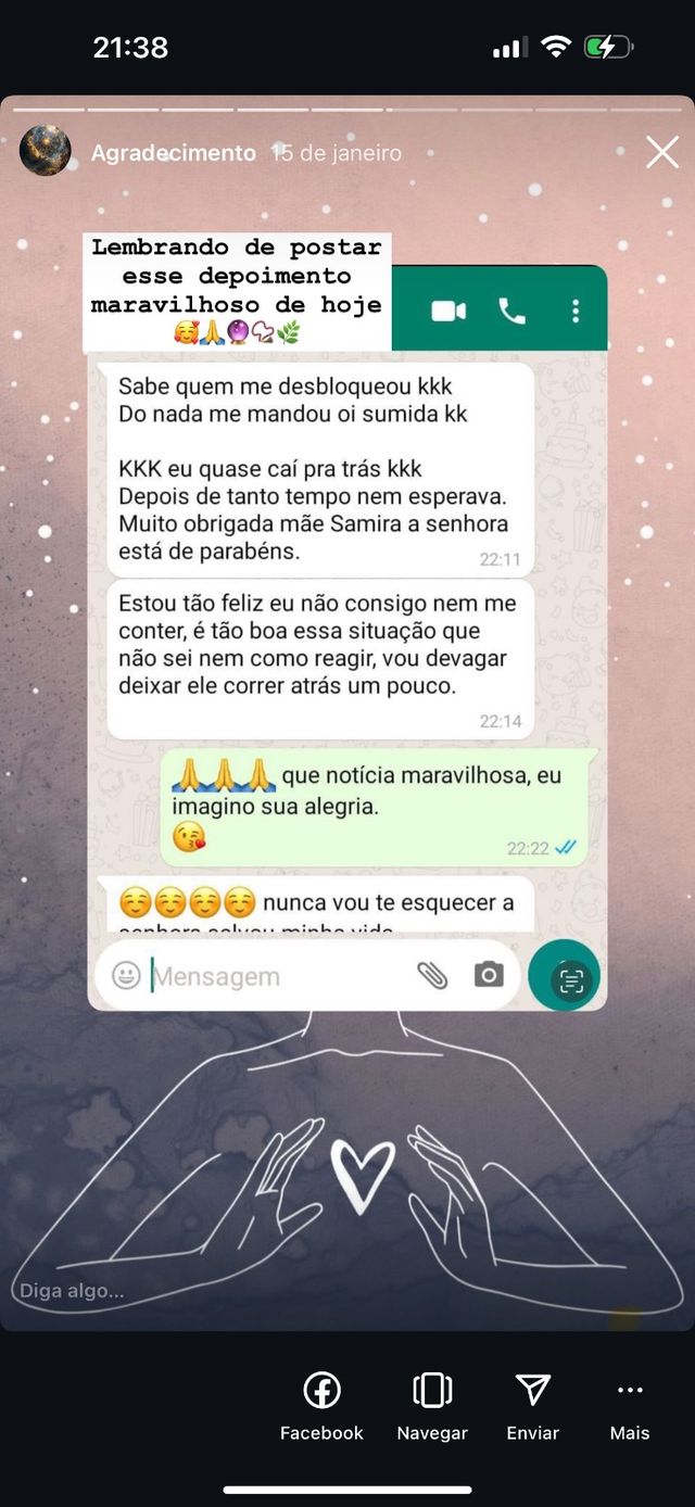Print de WhatsApp: sabe quem me desbloqueou? Do nada me mandou oi sumida. Depois de tanto tempo nem esperava. Muito obrigada, a senhora está de parabéns.